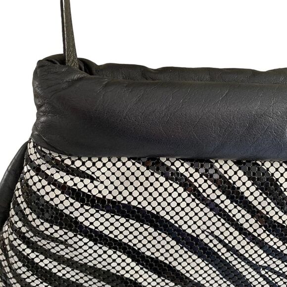 Whiting & Davis 80s Vintage USA Zebra Print Metal Mesh Clutch Crossbody Bag - Picture 9 of 11